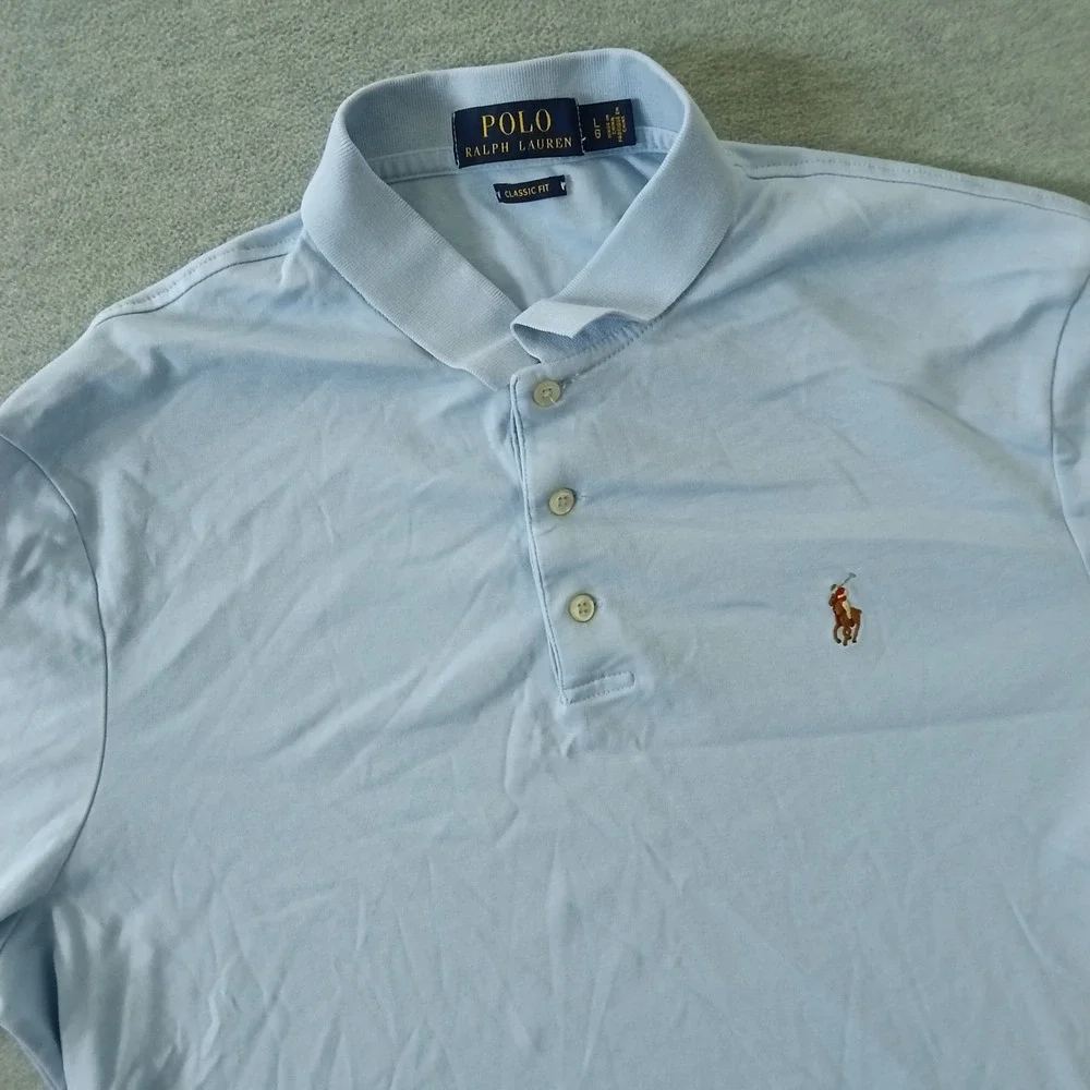 Polo Ralph Lauren Mens Classic Fit Light Blue Short Sleeve Polo Shirt Large